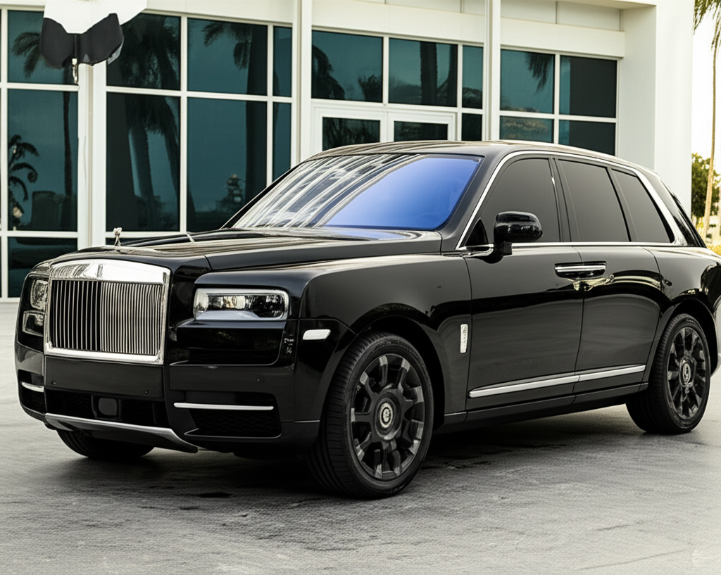 Black Rolls-Royce Cullinan Black Badge exotic car available for rent - luxury vehicle rental