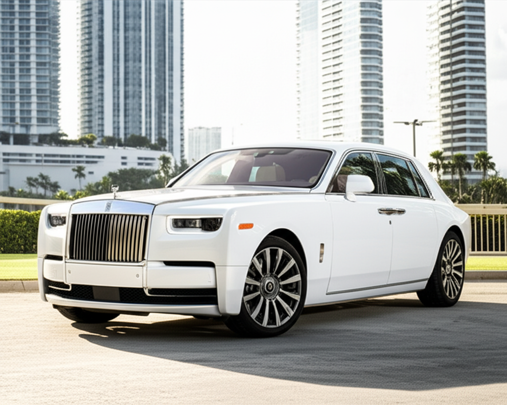 White Rolls-Royce Phantom exotic car available for rent - luxury vehicle rental
